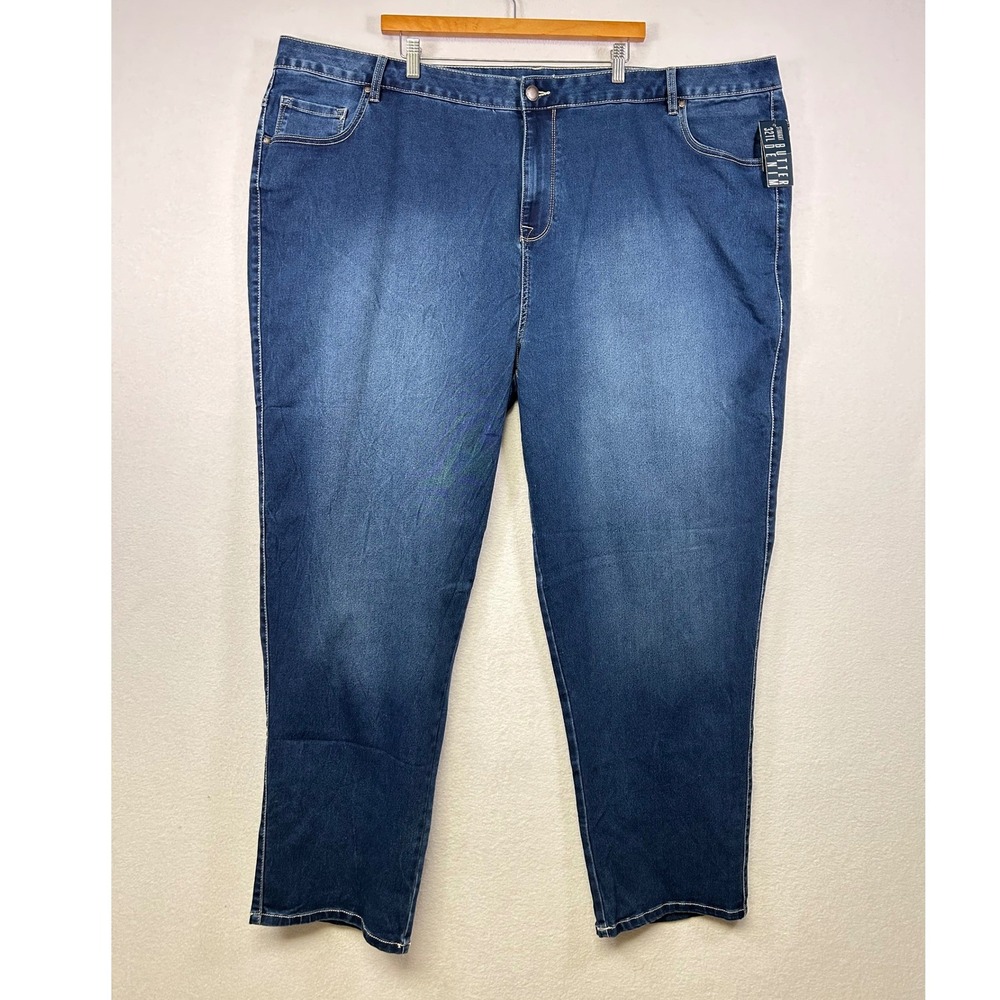 Avenue Denim Straight Leg Jeans Women's Size 32L Dark‎ Wash Button Fly NWT